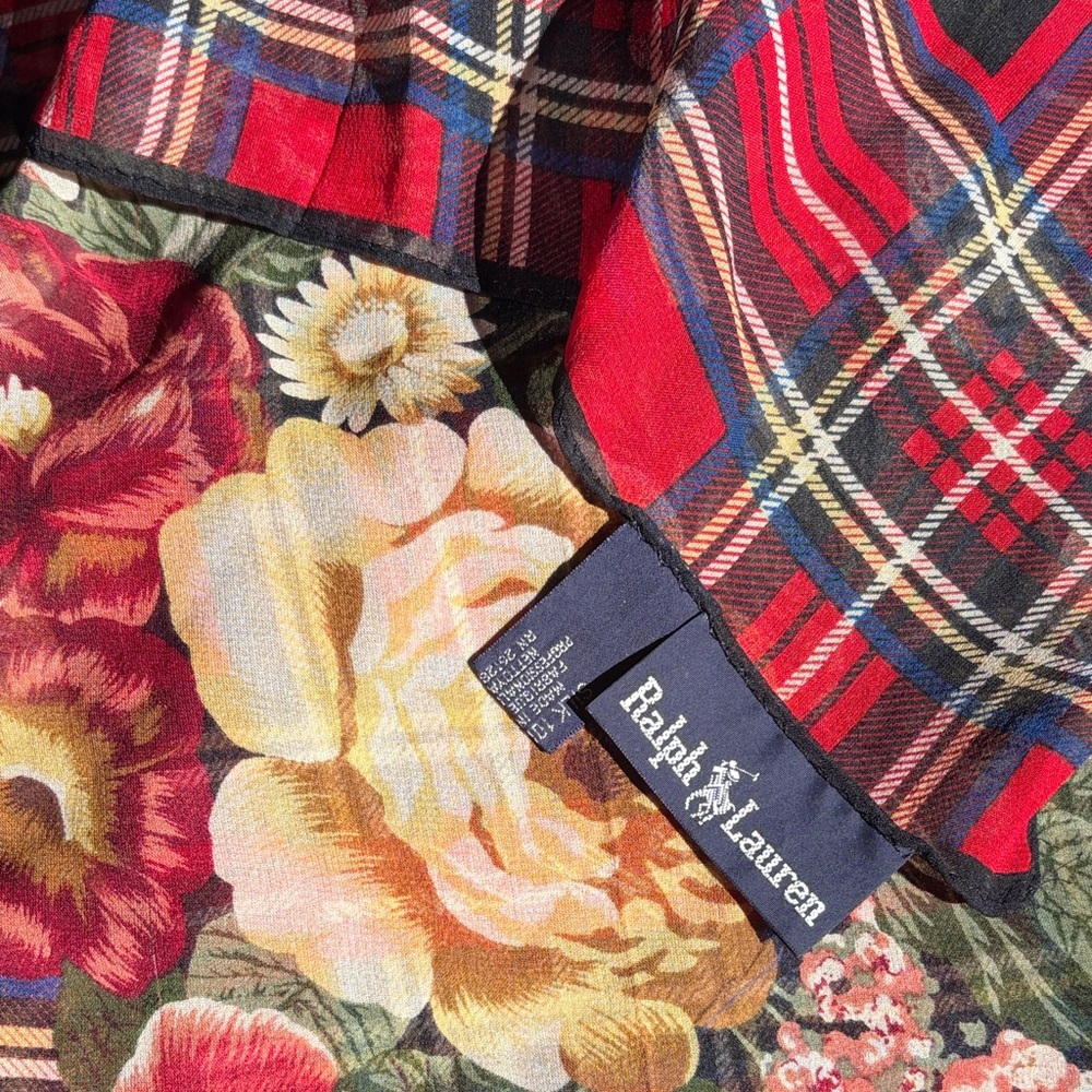 Ralph Lauren Red and Yellow Floral Plaid Scarf